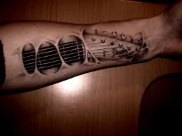 Tattoo on l_arm (lfa femal faces, inner arm snake); Ripped Skin Guitar Tattoo On Forearm 3d Tattoos 1024x768 Wallpaper Teahub Io