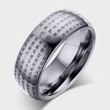 Engraved Chinese Buddhist Texts Tungsten Ring For Men Religions Lucky Jewelry Tungsten Mens Rings Rings For Men Mens Silver Rings