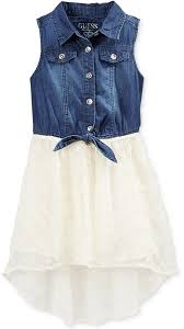 Guess Girls Denim To Lace Tie Front Dress 2t Girl Clothes Girls Denim Girls Dresses Summer