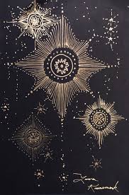 Golden Star Cells Paper Stars Gold Pen Black Paper