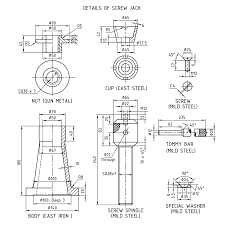 Machine Drawing Screw Jack 1.2.3.1 design assembly drawing when a machine is designed, an assembly drawing or a design layout is first drawn to clearly visualise the performance, shape and clearances of various parts comprising the machine. machine drawing screw jack