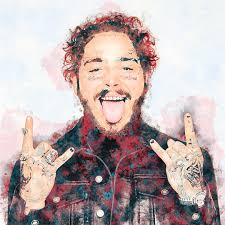 Post Malone Hip Hop Artist, Hip Hop Art Print, Rapper Poster, Wall Decor,  Watercolor Contemporary Abstract Drawing Print, Man Cave, Musician