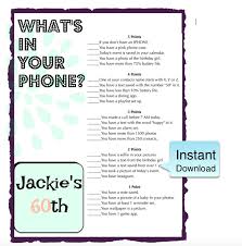 60th Birthday Sayings For Mom 60th Birthday Party Game Whats In Your Phone Birthday Party 60th Birthday Party Mom Party Games 1st Birthday Party Games