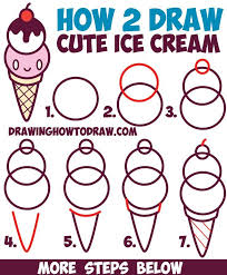 How To Draw Cute Kawaii Ice Cream Cone With Face On It Easy Step By Step Drawing Tuto Drawing Pictures For Kids Drawing Tutorials For Kids Cute Food Drawings