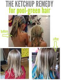 In the worst case scenario, it can turn your hair green. Restoring Chlorine Green Pool Hair To Blonde With Ketchup Yes Ketchup Chlorine Green Hair Pool Hairstyles Green Hair