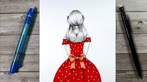 Comment dessiner une fille avec une belle robe rouge pour les débutants |  dessin pas à pas | Tutor - YouTube