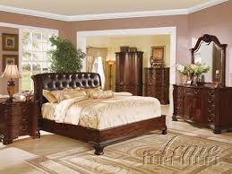 Our leather beds range from stylish and modern to more traditional with buttoned upholstery. Top Grain Brown Leather Headboard 6 Piece Saint Clair Bedroom Set In Cherry Finish By Acme 4660
