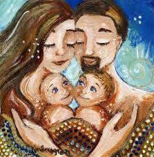 Mother Father And Two Babies Children Cuddling Closeness Bond Love Of A Mother Brother And Sister Artwork Painting Celebrating Family Attachment Mother Art Mom And Dad Painting