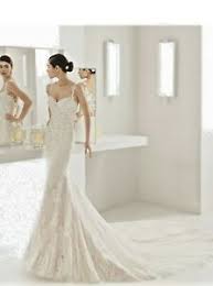 Vestido De Boda 2375 Rosa Clara Oboe Sin Mangas De Encaje Sirena De Novia Talla 12 Nude Ebay
