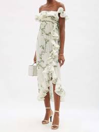 Giambattista Valli Waterfall Flounce Floral Silk Georgette Midi Dress Womens Ivory Multi Editorialist
