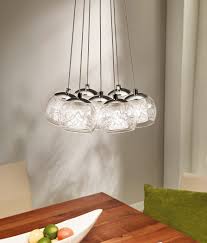 A charming crystal mini chandelier is nestled in a large solid wood sphere frame to create this unique country french chandelier. 7 Light Cluster Pendant With Leds Wire Detail In Round Glass Globes