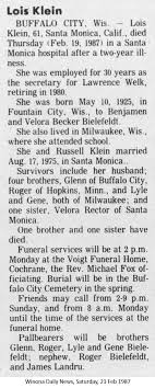 Lois Mae Lamont Bielefeldt Klein (1925-1987)