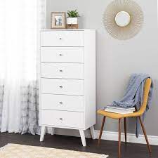 6 Drawer Milo Mid-century Modern Tall Chest White - Prepac Furniture Prepac Small Spaces