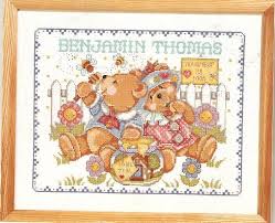 Dozens of cute baby cross stitch designs to choose from for afghans, quilts and other applications. Just A Chart Cross Stitch Honey Bears Birth Announcement Janlynn 2000