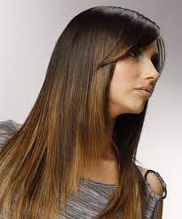 Long Straight Dark Golden Brunette And Light Brunette Two Tone Hairstyle With Side Swept Bangs In 2021 Oval Face Hairstyles Hair Styles Hair Styles 2017