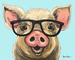 Cute Pig Art Pig With Glasses Poster By Leekellerart Pig Art Pink Canvas Art Farm Animal Paintings