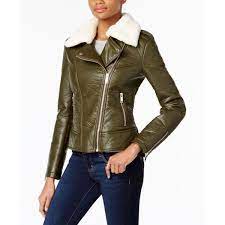 French Connection Faux Fur Trim Faux Leather Moto Jacket 180 Liked On Polyvore Featuring Faux Leather Moto Jacket Brown Faux Leather Jacket Leather Jacket