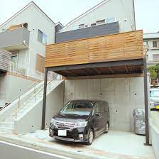 鉄骨 車庫上デッキ スカイデッキ施工例 モダンなカーポート 屋上テラスのデザイン カーポート おしゃれ