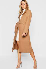 Massimo dutti zara group camel beige cap cashmere waterfall coat with belt small. Petite Collarless Belted Wool Look Coat Boohoo