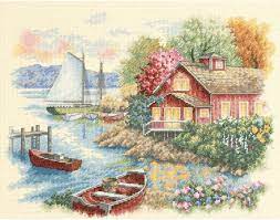 Cross stitching is one of the most simple stitching techniques. Amazon Com Dimensions Peaceful Lake House Counted Cross Stitch Kit 14 Count Ivory Aida 14 X 11