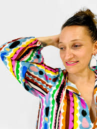 Colour Bomb Lines dress 100% seersucker cotton (mid length )sample