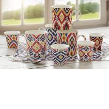 When serving, present the coffee mug set on a round tray made of wood alongside holders for milk and sugar. Set 4 Porcelain Coffee Cups 100 Ml Ikat Easylife Boutique