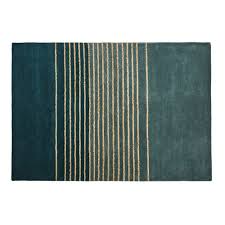 Tapis vintage en viscose pour salon story. Tapis En Laine Et Rayures En Jute Bleu Canard 160x230 Maroma Maisons Du Monde