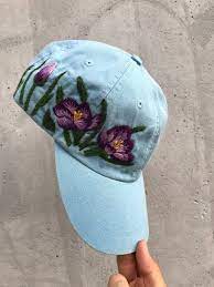 Hand Embroidered Hiking Hat Floral Design Baseball Hat For Image 1 Hand Embroidered Hat Embroidery Embroidery Designs