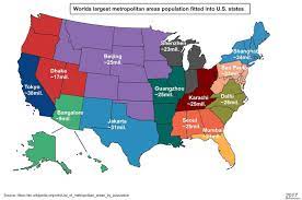 Worlds Largest Metropolitan Areas Population Fitted Into Us States Vivid Maps Metropolitan Area Metropolitan Map Flag