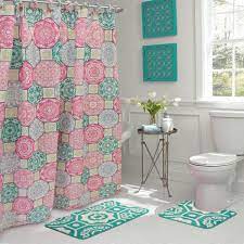 Choose from contactless same day delivery, drive up and more. Bath Fusion Addison 30 In L X 18 In W 15 Piece Bath Rug And Shower Curtain Set In Pink And Blue Ymb006539 The Home Depot