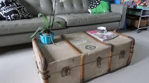 1940s periwinkle blue & black travel trunk with original tray, footlocker, coffee table trunk, steamer trunk, side table. 17 Old Trunks Turned Into Beautiful Vintage Table