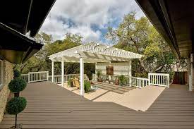 Painted Decking White Painted Pergola Deck Paint Lattice Work Wood Patio Railing Weather Resistant Paint Backyard Wood Patio Deck Paint