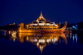 As night falls the city of #yangon comes to life! Free Stock Photo Of Karaweik Myanmar Yangon City