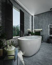 This beautiful master bathroom combines modern designs with a touch of glamour. Modern Master Bathroom Design And Visualization By Natalja Gorbatenko For Private