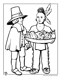 It shows that they have a wonderful bounty harvest by exchanging there harvested fruits and vegetables. Pilgrim Indian Coloring Page Woo Jr Kids Activities