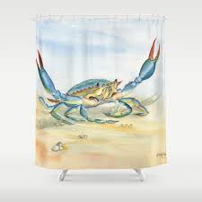 Colorful Blue Crab By Melly Terpening Bluecrab Customize Your Bathroom Decor With Unique Shower Curtai Bathroom Shower Curtains Curtains Unique Shower Curtain