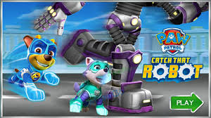 The paw patrol pups are playing on the beach when they discover sea turtle hatchlings. Paw Patrol Mighty Pups Catch That Robot Youtube
