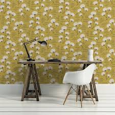 Papier Peint Jaune Cotonniers Style Japonisant Missprint Au Fil Des Couleurs Papier Peint Papier Peint Jaune Papier