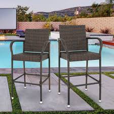 Click for more color options. Zeny 2 Pack Rattan Wicker Bar Stool Outdoor Backyard Chair Patio Furniture W Armrest Walmart Com Walmart Com