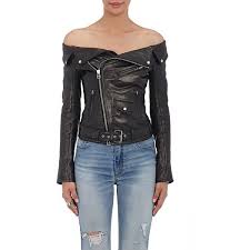 Faith Connexion Off The Shoulder Moto Jacket 1 850 Liked On Polyvore Featuring Outerwear Jackets Black Leather Fashion Off Shoulder Jacket Shiny Jacket
