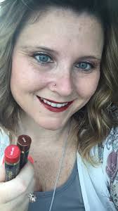 Cinnamon foundation and blu-red lipstick makeup