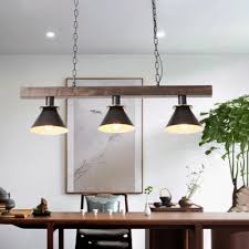 Wood Island Lighting Rustic 3 Lights Shaded Island Linear Pendant For Cafe Bar Restaurant Beautifulhalo Com