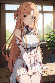 Anime girl with long hair and a white dress sitting on a bench - SeaArt AI