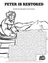 John 21 Peter Is Restored Bible Mazes Lead Peter Back To Jesus With This John 21 Sunday Sc Sunday School Sunday School Coloring Pages Sunday School Activities