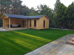 Corner Garden Room With Large Veranda Hansa B 18m2 44mm 3 X 6 M Summer House 24 Corner Summer House Summer House Garden Corner Garden