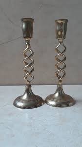 Maker's marks were often stamped or carved into each piece. Vintage Brass Open Barley Twist Candlestick Holders Made In India Brass Metal Taper Candle Holders Brassware Metalware Home Decor Candle Holders Candlestick Holders Taper Candle Holders
