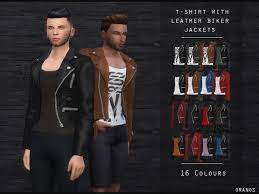 Oranostr S T Shirt With Leather Biker Jacket Sims 4 Male Clothes Sims 4 Clothing Biker Jacket