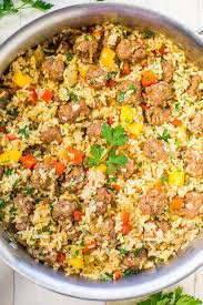 Italian Sausage And Peppers Skillet With Rice Averie Cooks Recipe Italian Sausage Recipes Sausage Dishes Stuffed Peppers