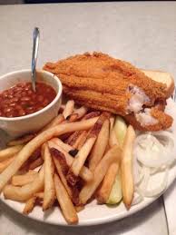 Fried catfish dinner with 2 sides: The Best Catfish Dinner In Town Two Large Pieces Of Fish And Two Sides Plus Bread Onions Pick Picture Of Smo King Pit Peoria Tripadvisor