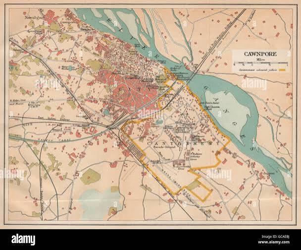 BRITISH INDIA. Cawnpore (Kanpur) city plan showing cantonment, 1929 old map Stock Photo - Alamy
